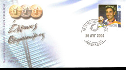 ATENE 2004 FDC ENVELOPPE GREEK GOLD MEDAL TAMPAKOS DIMOSTEMIS RINGS - Gymnastik