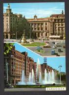 Espagne -n° 54 - ZARAGOZA - Plaza De Espana Y Fuente En Plaza De Paraiso - 2 Vues - Nombreuses Vieilles Voitures - Zaragoza