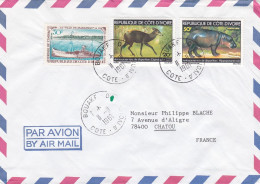 Côte D'Ivoire-1981--lettre BOUAKE Pour CHATOU -78 (France)--timbres Journée Timbre"bateau",animaux ......cachets - Côte D'Ivoire (1960-...)