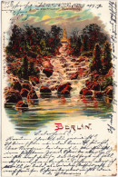 Litho AK Kreuzberg-Berlin Wasserfall Viktoria Bei Elektrischer Beleuchtung 1906  - Kreuzberg