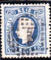 Portugal - D.Luis I  -Fita Curva  -120 Rs -  Denteado  - Azul Escuro   - Carimbo De Pontos  Nº 1  Lisboa  AF. Nº34 - Oblitérés