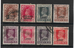 INDIA - JIND 1937 - 1943 OFFICIALS SG O66,O68,O73-O75,O79 FINE USED Cat £7.90 - Jhind