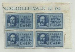 FRANCOBOLLI POSTA PNEUMATICA 4 DA LIRE 1,40 -  4 DA CENT. 60 - Express/pneumatic Mail