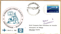 20437 / ⭐ ◉ KLM Scheduled First Flight March 4, 1967 AMSTERDAM-MALAGA Vol Inaugural Eerste Vlucht Retour Expéditeur - Briefe U. Dokumente