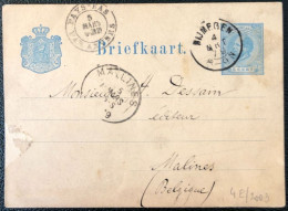 Pays-Bas, Entier-carte De Nijmegen - Cachet PAYS-BAS PAR Anvers 5.3.1879 - (A425) - Postal Stationery