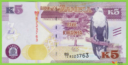 Voyo ZAMBIA 5 Kwacha 2015 P57 B160a UNC Prefix BG/12 Fish Eagle - Zambia