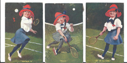 3 Cartes Humoristiques TENNIS - Cartes Anglaises 1908 - Tennis