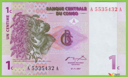 Voyo CONGO 1 Centime 1997 P80a  B301a Prefix A Surfix A UNC Coffee  Volcano - Republic Of Congo (Congo-Brazzaville)