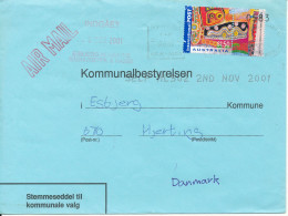 Australia Cover Sent To Denmark 2-11-2001 (stemmeseddel Til Kommunale Valg Esbjerg Kommune) The Adr. Flap Is Missing On - Cartas & Documentos