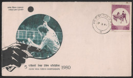 India 1980 Asian Table Tennis Championship,FDC, First Day Cover (FPO- Army Field Post Office) VERY RARE (**) Inde Indien - Tennis De Table