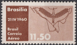 1960 Brasilien AEREO ** Mi:BR 982, Sn:BR C98, Yt:BR PA86, Plan Of Brasilia, Inauguration Of Brasilia As Capital - Nuevos