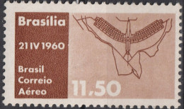 1960 Brasilien AEREO ** Mi:BR 982, Sn:BR C98, Yt:BR PA86, Plan Of Brasilia, Inauguration Of Brasilia As Capital - Nuovi