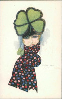 NANNI SIGNED 1910s POSTCARD - WOMAN & SCARF & FOUR-LEAF CLOVER - N.284/2 (5121) - Nanni