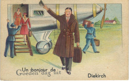 Un Bonjour De DIEKIRCH - RARE CPA A SYSTEME - Cachet De La Poste 1948 Thème Avion - Diekirch