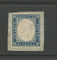 1855 Regno Di Sardegna 20 Cent N° 15 Usato Su Frammento - Sardaigne