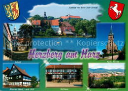 73200841 Herzberg Harz Juessee Blick Zum Schloss Aeltestes Haus Rathaus Kirche S - Herzberg