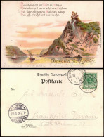 St. Goarshausen Künstler Litho - Frau Loreleyfelsen Am Rhein 1897 - Loreley