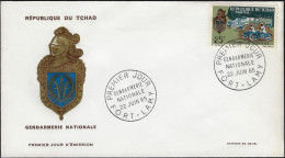 Tchad 1965 Y&T 113 Sur FDC. Gendarmerie Nationale. A Moto, Véhicules D'intervention... - Politie En Rijkswacht