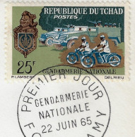 Tchad 1965 Y&T 113 Sur FDC. Gendarmerie Nationale. A Moto, Véhicules D'intervention... - Motorbikes