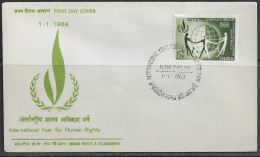 India. FDC Sc. 461.   Human Rights Year.  FDC Cancellation On Cachet FDC Envelope - FDC