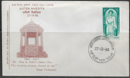 India. FDC Sc. 475.   Birth Centenary Of Sister Nivedita (1867-1911).  FDC Cancellation On Cachet FDC Envelope - FDC