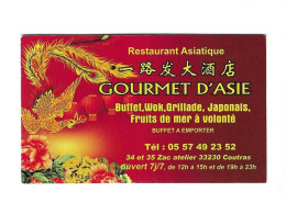 Carte De Visite RESTAURANT ASIATIQUE - GOURMET D'ASIE - 33230 COUTRAS - - Other & Unclassified