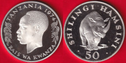 Tanzania 50 Shilingi 1974 "Black Rhinoceros" Km#8a AG Silver PROOF - Tanzania