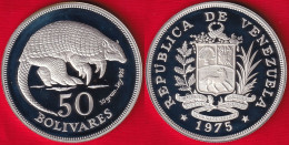 Venezuela 50 Bolivares 1975 "Armadillo" Y#47 AG Silver PROOF - Venezuela