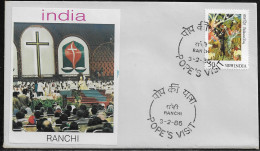 India.   Pastoral Visit Of Pope John Paul II To India, Ranchi.  Special Cancellation On Cachet Special Envelope - Cartas & Documentos