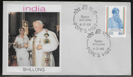 India.   Pastoral Visit Of Pope John Paul II To India, Shillong.  Special Cancellation On Cachet Special Envelope - Briefe U. Dokumente