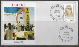 India.   Pastoral Visit Of Pope John Paul II To India, Cochin.  Special Cancellation On Cachet Special Envelope - Brieven En Documenten