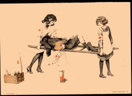 Dessin - Illustration Signée  Raphael KIRCHNER - Jeunes Enfants Jouant Aux Infirmiers / Brancardier - Croix Rouge - Other & Unclassified
