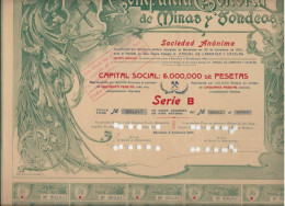 COMPAGNIE GENERAL DES MINES Y SODEOS - TITRE DE 5 ACTIONS DE 50 PSETAS -1905 BARCELONE - Mijnen