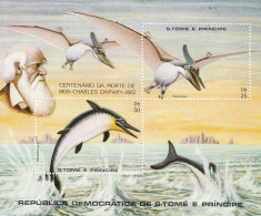 Sao Tome Et Principe - BLOC N°34 ** (1982) Animaux Préhistoriques / Charles Darwin - Sao Tome Et Principe