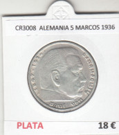 CR3008 MONEDA ALEMANIA 5 MARCOS 1936 MBC PLATA - Other & Unclassified