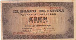 CRBS1129 BILLETE ESPAÑA 100 PESETAS 1938 USADO - Other & Unclassified