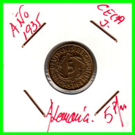 GERMANY REPÚBLICA DE WEIMAR 5 PFENNIG DE PENSIÓN ( 1935 CECA-J ) MONEDA DEL AÑO 1923-1936 (RENTENPFENNIG KM # 32 - 5 Rentenpfennig & 5 Reichspfennig