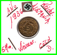 GERMANY REPÚBLICA DE WEIMAR 5 PFENNIG DE PENSIÓN ( 1936 CECA-D ) MONEDA DEL AÑO 1923-1936 (RENTENPFENNIG KM # 32 - 5 Renten- & 5 Reichspfennig