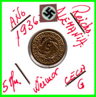 GERMANY REPÚBLICA DE WEIMAR 5 PFENNIG DE PENSIÓN ( 1936 CECA-G ) MONEDA DEL AÑO 1923-1936 (RENTENPFENNIG KM # 32 - 5 Rentenpfennig & 5 Reichspfennig