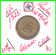 GERMANY REPÚBLICA DE WEIMAR 10 PFENNIG DE PENSIÓN ( 1923 CECA-A ) MONEDA DEL AÑO 1923-1936 (RENTENPFENNIG KM # 32 - 10 Rentenpfennig & 10 Reichspfennig