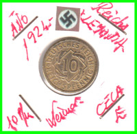 GERMANY REPÚBLICA DE WEIMAR 10 PFENNIG DE PENSIÓN ( 1924 CECA-E ) MONEDA DEL AÑO 1923-1936 (RENTENPFENNIG KM # 32 - 10 Rentenpfennig & 10 Reichspfennig