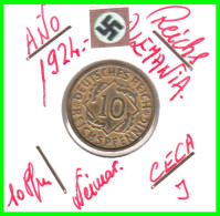 GERMANY REPÚBLICA DE WEIMAR 10 PFENNIG DE PENSIÓN ( 1924 CECA-J ) MONEDA DEL AÑO 1923-1936 (RENTENPFENNIG KM # 32 - 10 Rentenpfennig & 10 Reichspfennig