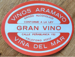 Chile Viña Del Mar "Vinos Aramayo" Wine Label (Orange) - Alcools