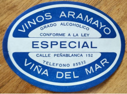 Chile Viña Del Mar "Vinos Aramayo" Wine Label (Blue) - Alcoholes