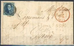 [Lettre TB] N° 4 TB Margé Sur Lettre De Liège Le 4 Mai 1851 Vers Gand - 1849-1850 Medallones (3/5)