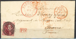 [Lettre B/TB] N° 5 Margé Sur Lettre Obl Concours 'P148' Et DC 'Walcourt' Le 25 Avril 1851 Vers Beaune. Arrivée Le 27 Avr - 1849-1850 Medallions (3/5)