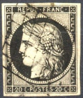 [O SUP] N° 3a, 20c Noir/blanc, TB Margé - Jolie Oblitération - Cote: 75€ - 1849-1850 Cérès