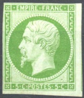 [* SUP] N° 12, 5c Vert, Margé (petites Marges Tout Autour - Légère Trace. Grande Fraîcheur - Cote: 1500€ - 1853-1860 Napoleon III