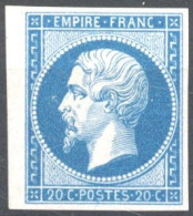 [* SUP] N° 14B, 20c Bleu (type II), Belles Grandes Marges Et Petit Bdf - Légère Trace. Superbe - Cote: 550€ - 1853-1860 Napoleon III