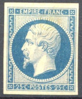 [* SUP] N° 15, 25c Bleu, Belles Grandes Marges. Pleine Gomme Originale Et De Grande Fraîcheur - Signé Brun. Rare Et Supe - 1853-1860 Napoleon III